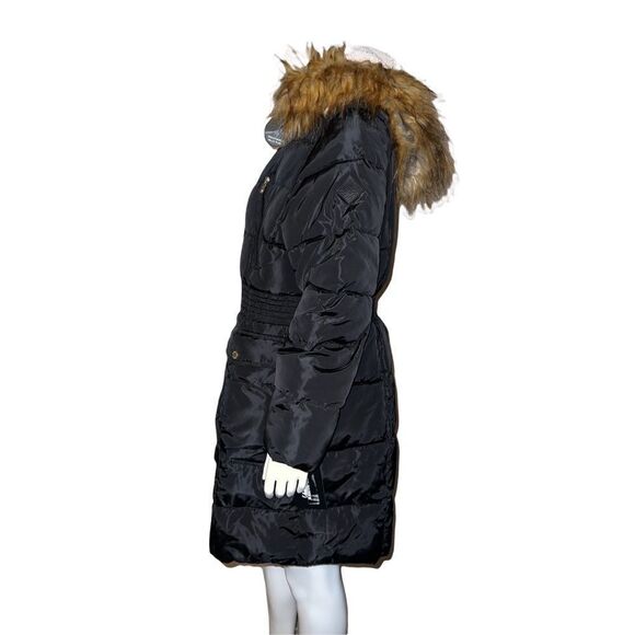 Steve Madden Juniors Faux-Fur-Trim Hooded Black Puffer Coat Small NWT - Picture 3 of 10